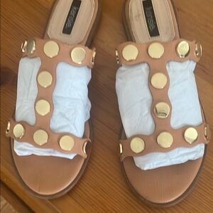 Women's Tan Sandals with Gold Accents